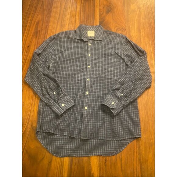 Billy Reid Men's Blue Windowpane Cotton Standard Cut Button-up Shirt Large - Picture 1 of 7